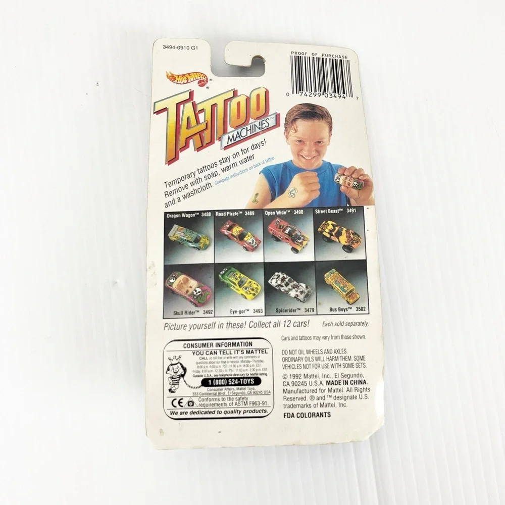 Vintage Mattel Hot Wheels Tattoo Machines 3494 Toy Car